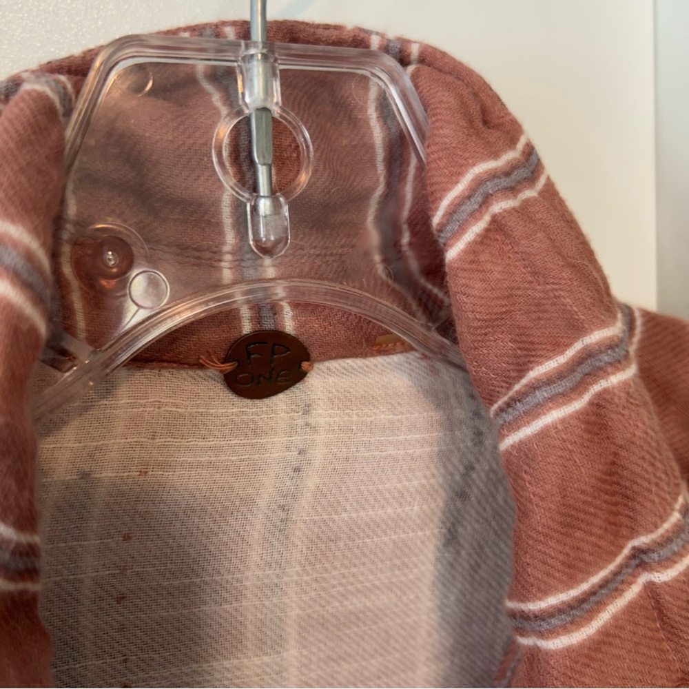 Free People FP One Women's Brown Striped Officer Jacket Top in Size M - Picture 11 of 14
